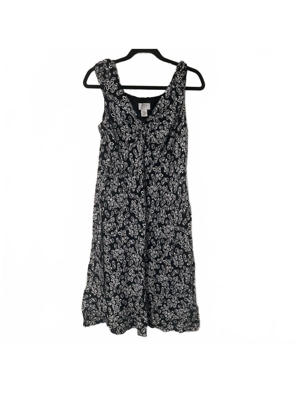 LOFT black Floral Tie-Front Midi Dress